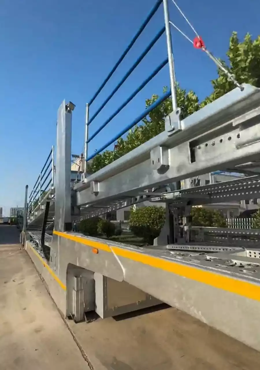Silver Vehicle Transport Semi-Trailer Showcase: Sleek and Reliable